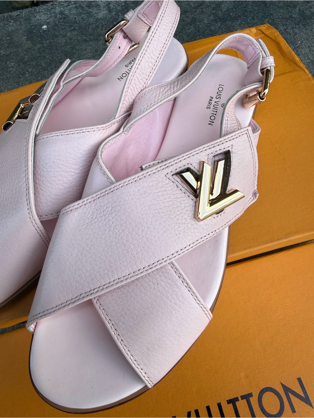 Pink Leather Crisscross Slingback Sandals